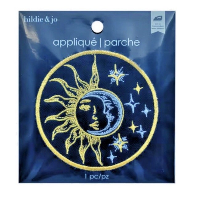 Sun & Moon Metallic Embroidered Iron-On Patch 3" New